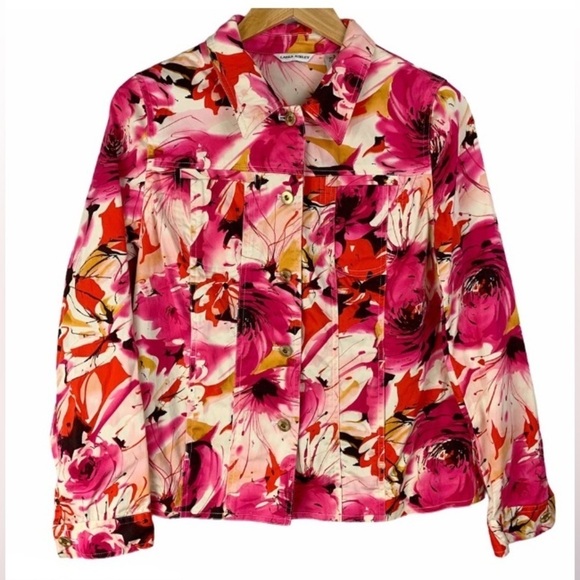 Laura Ashley Bright‎ Abstract Floral Cotton Shacket, size 1X - Picture 1 of 11